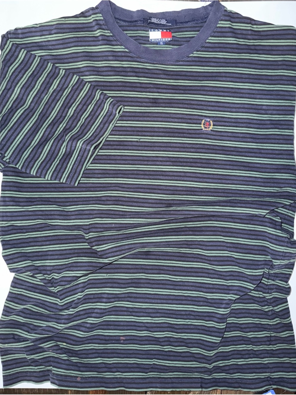 Tommy Hilfiger Navy & Green Striped Short Sleeve Crewneck Tee